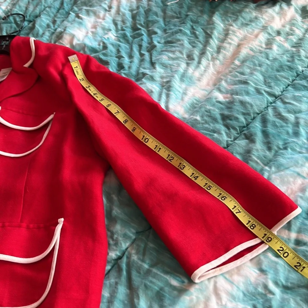 Linen rayon blend red/white trim unlined jacket size 16 petite - Picture 7 of 11
